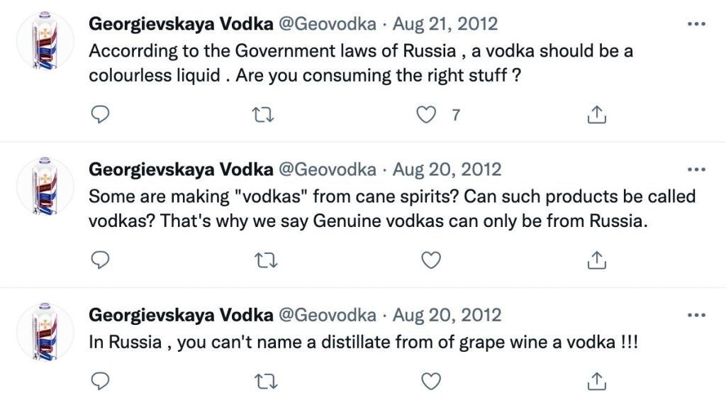 Georgievskaya Birch vodka Twitter account