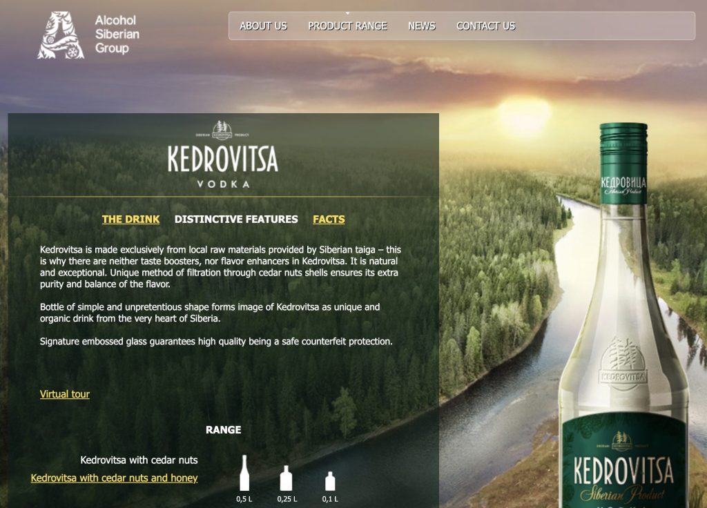 Kedrovitsa vodka distinctive feature page