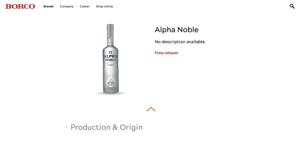 Alpha Noble vodka page