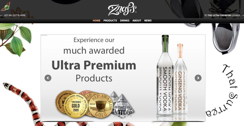 Znaps Smooth vodka website