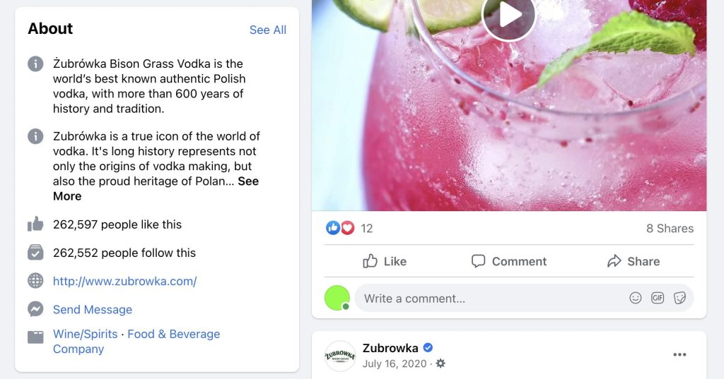 Żubrówka vodka Facebook page