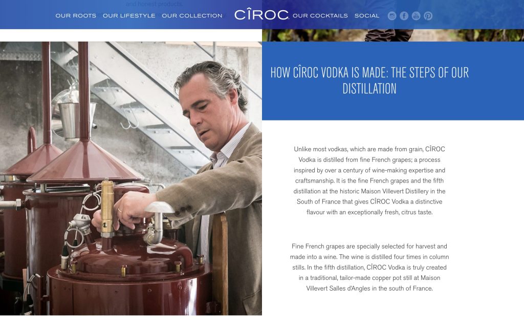 Cîroc vodka distillation process