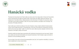 Hanacka vodka page on Palirna distillery website