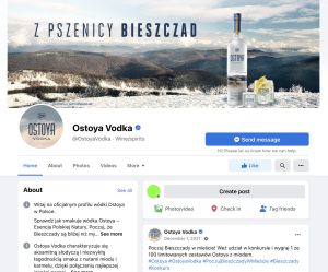 Ostoya vodka Facebook page